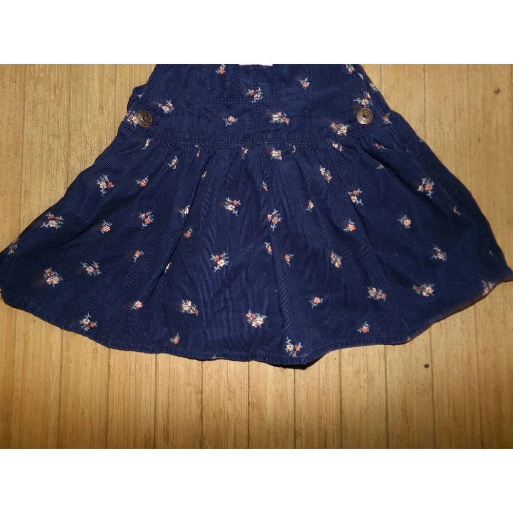 OshKosh Bgosh Girls Navy Blue Floral Corduroy Jumper Dress 3T Vintage Style